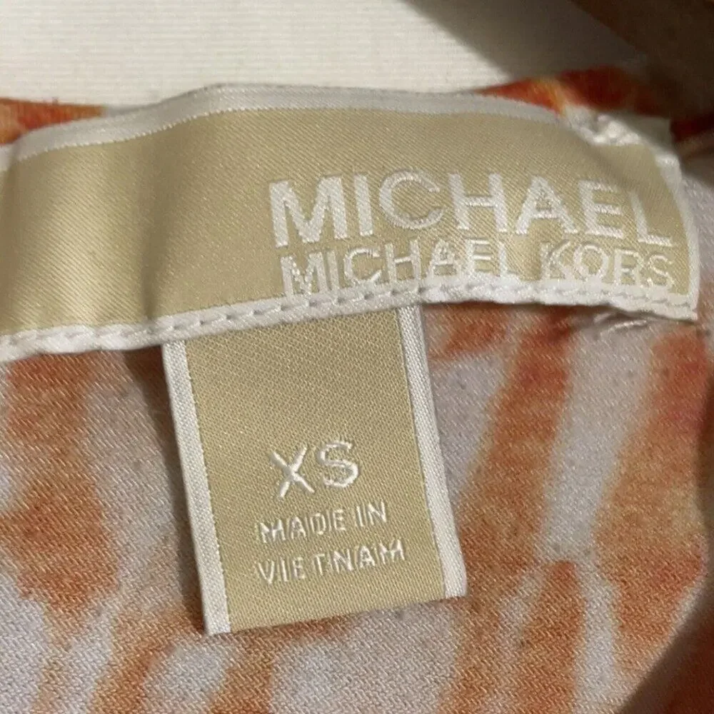 Michael Kors Dress Womens XS Orange & White Patterned Cap Sleeve